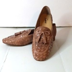 Trotters Woven Leather Tassel Loafers, 10M, Tan, pre-owned